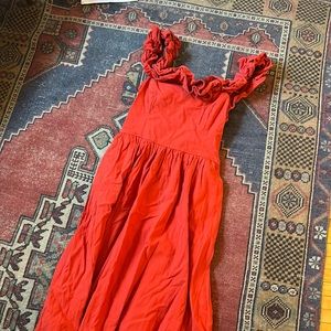 Free People Ruffle It Up red cotton midi sundress L